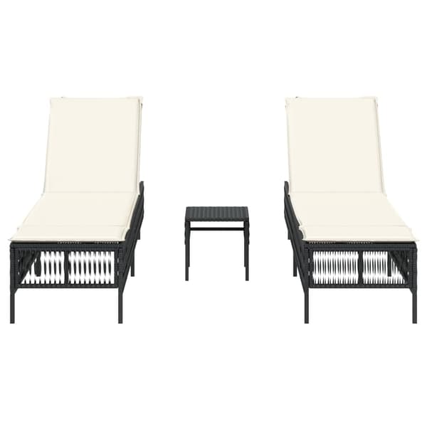 vidaXL liggestole med bord, sæt med 2, sort, polyrattan