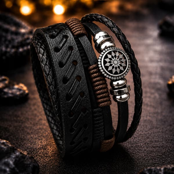 HERRLÄDERARMBAND I TITANIUM JUSTERBART 19-23CM GÅVA