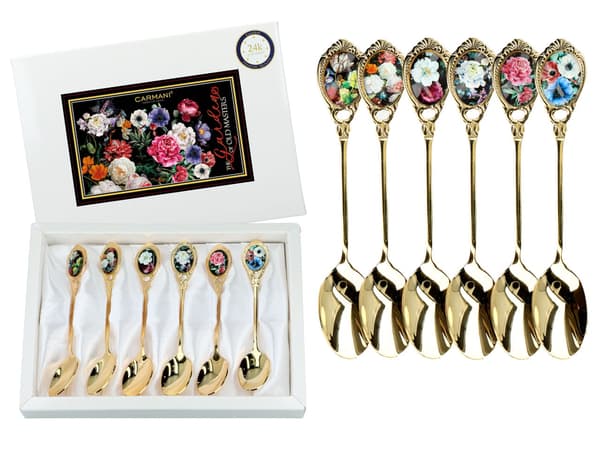 Carmani, förgyllda teskedar - barockblommor (6 st/set)