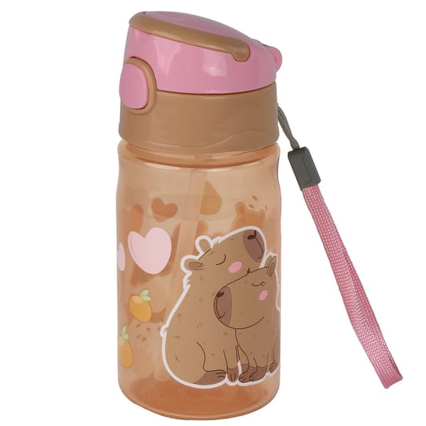 Barnens skolvattenflaska med sugrör 330 ml Capybara