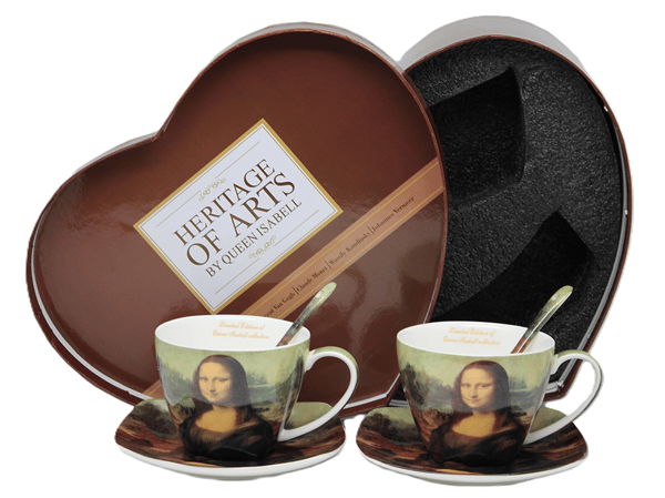 Mona Lisa porslinskoppar och fat, set om 2 - presentset