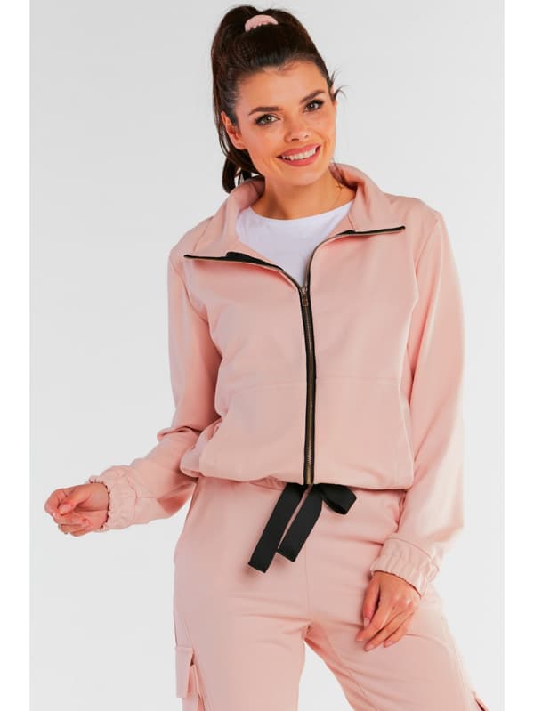 Bomullströja med dragkedja, rosa L/XL