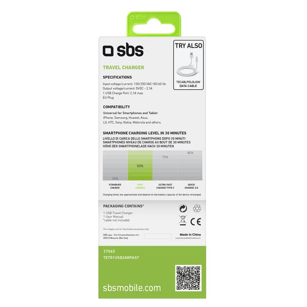 USB-A 10W vægoplader - Hvid