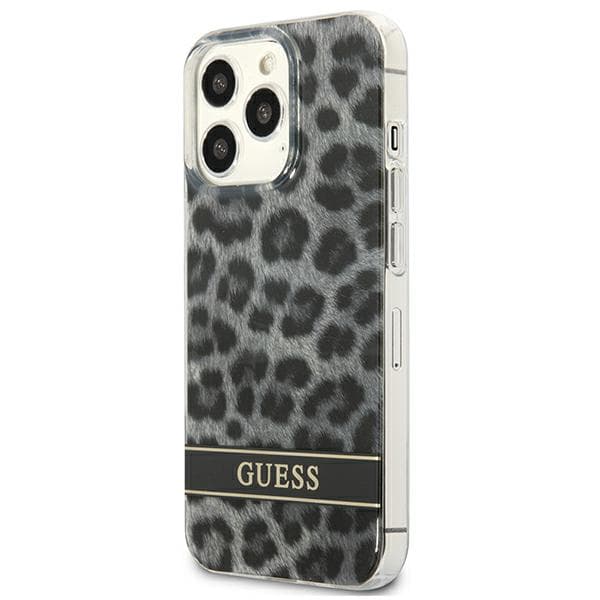 Guess Leopard -kuori iPhone 13 Prolle / 13:lle, harmaa/harmaa