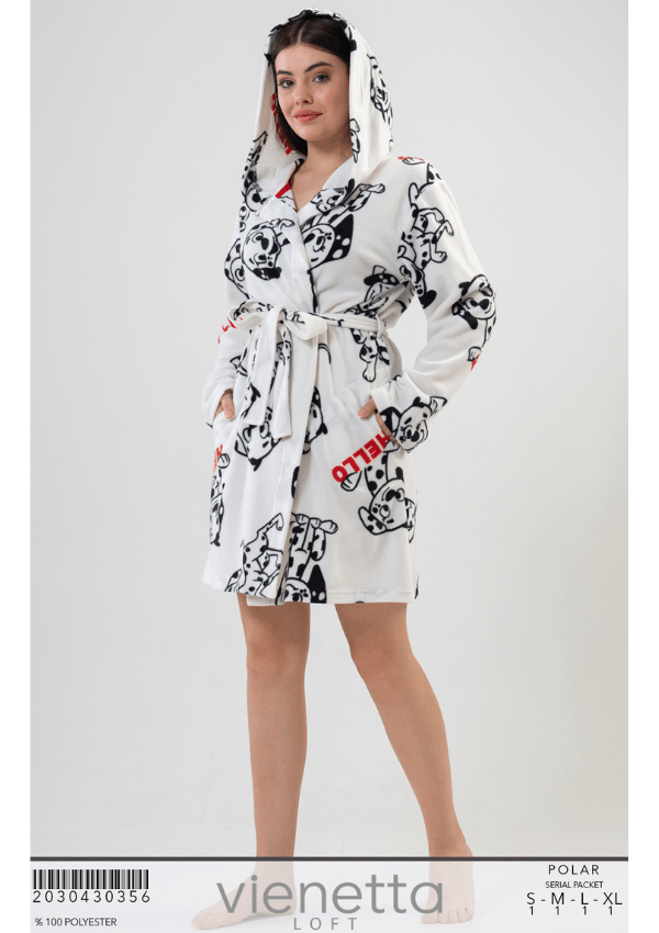 Fleece badekåbe til damer, Vienta, med bundne hunde, M