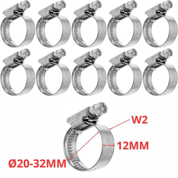 Snäckklämmor i set W2 Ø20-32 mm, bredd 12 mm 10 st - rostfritt stål