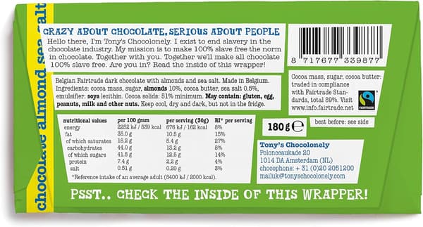 Tony's Chocolonely tumma manteli merisuolasuklaa