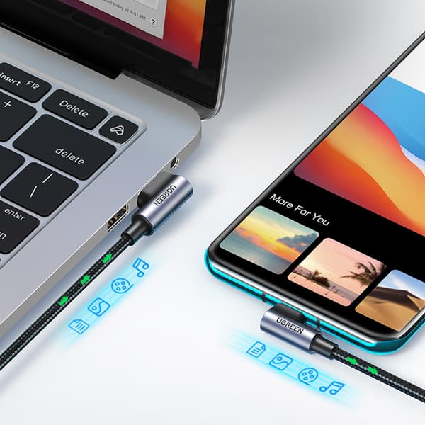 Vinklet USB-C - USB 2.0 480Mb/s 3A 3m sort kabel