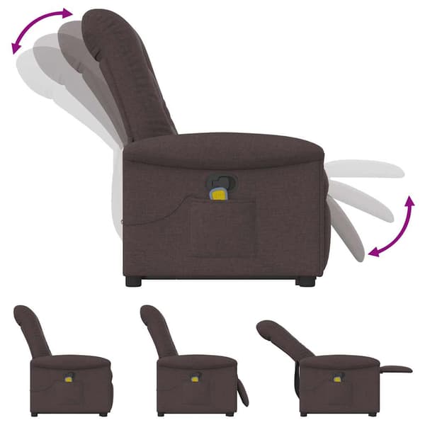 vidaXL Lyftbar massagefåtölj mörkbrunt tyg