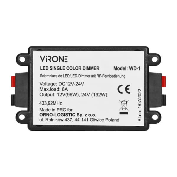 LED-dæmpercontroller 12-24VDC 8A radiofjernbetjening