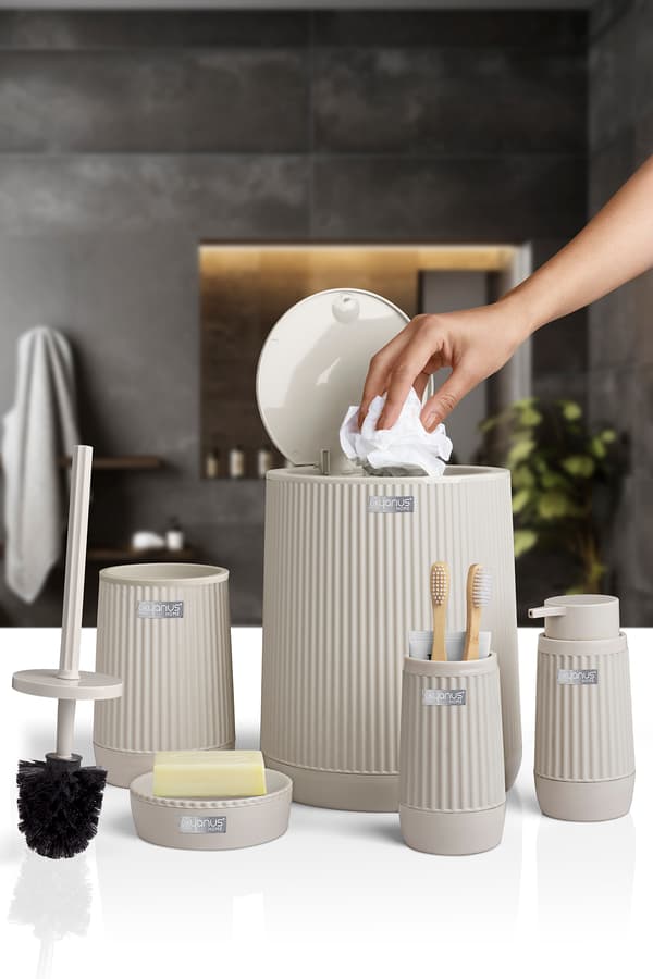 Nida badrumsset med 5 delar, beige