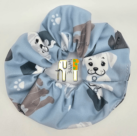 NappiMe mini-pandebånd til piger med BLÅ HUNDE-design