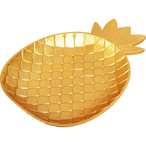 Set med 2 guldfärgade träbrickor formade som ananas