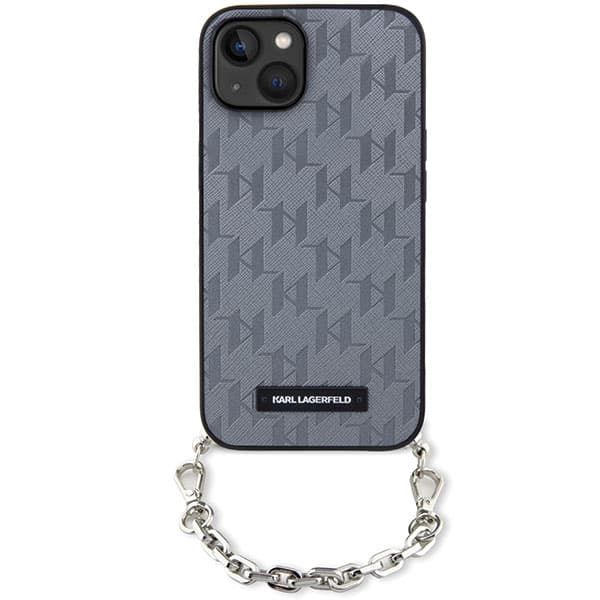 Karl Lagerfeld Saffiano Monogram Chain-etui til iPhone 14, sølv