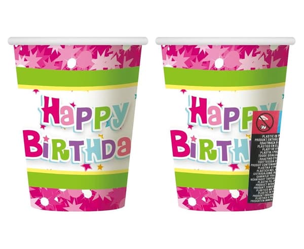 Happy Birthday papkrus lyserøde 270ml 6 stk.