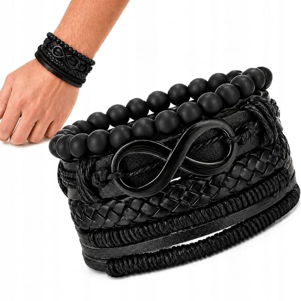 Herrarmband i läder, svart flätat justerbart presentarmband
