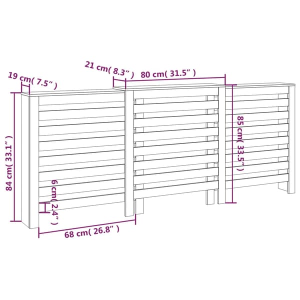 vidaXL Radiatorskydd vit 210x21x85 cm massiv furu