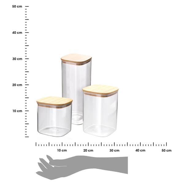 Set med 3 förvaringsburkar i glas