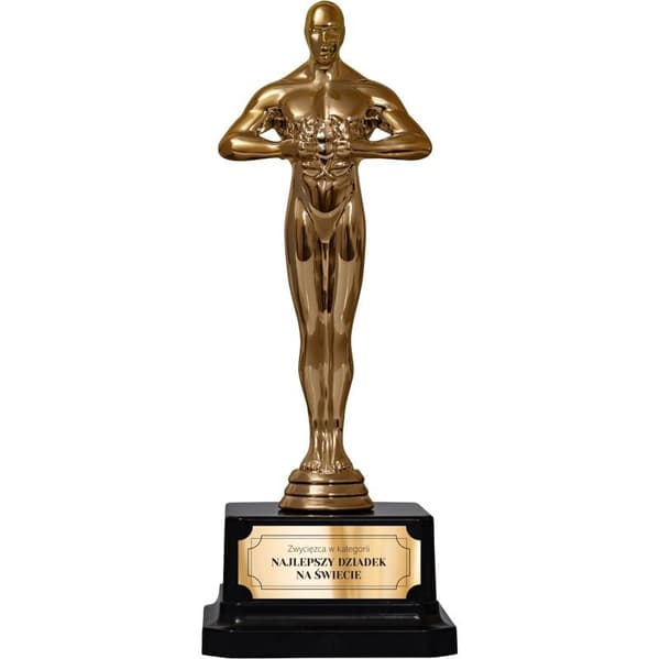 Presentstatyett med vinnaren i kategorin...