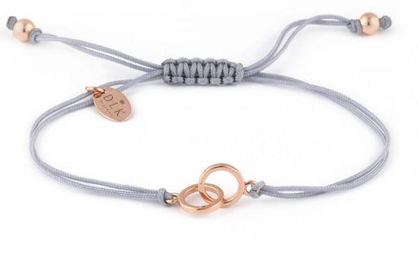 Armband "Grått snöre med roséguldringar"