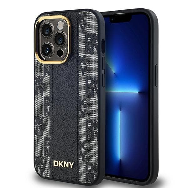 DKNY DKHMP14XPCPVSLK iPhone 14 Pro Max 6,7" sort/sort hårdt cover i læder med ternet monogrammønster og MagSafe