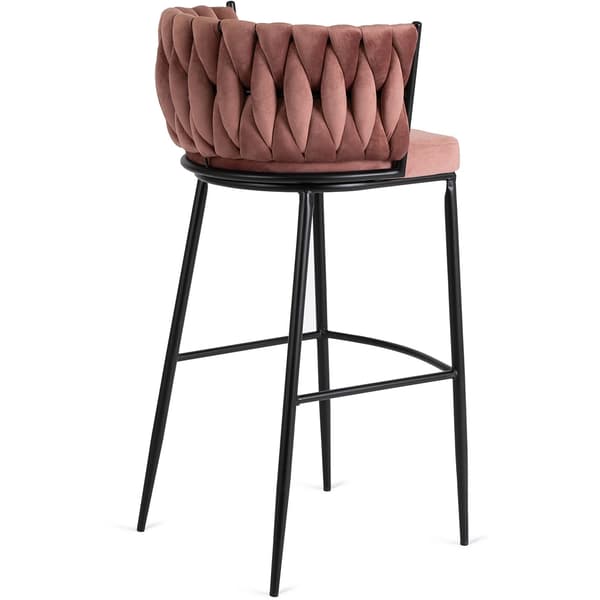 Klädd barstol i vävd stil FLORES rosa sammet modern loft