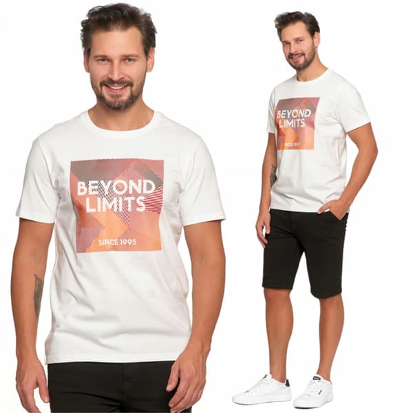 Moraj T-shirt herr 100 % bomull med tryck kort ärm XL vit