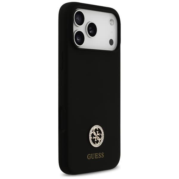 Guess Silikone Logo Strass 4G MagSafe-etui til iPhone 17 Pro Max, sort