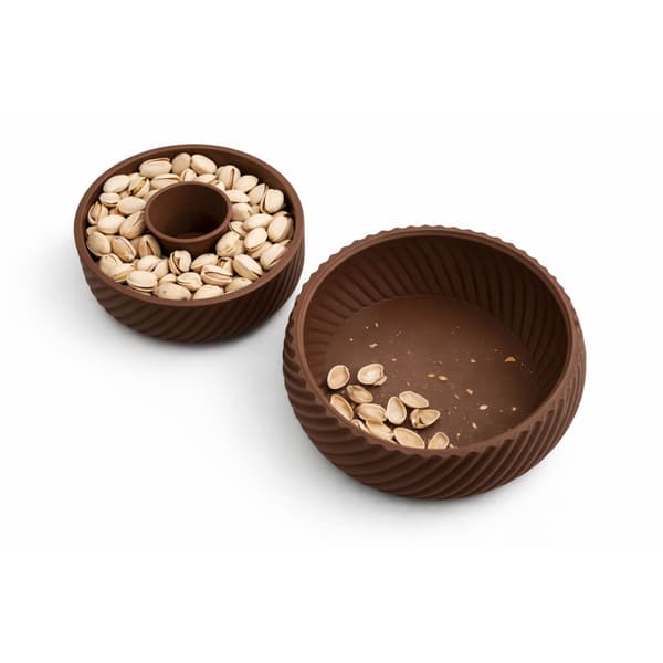 Brun 2-i-1 snackskål med skalbeholder til nødder