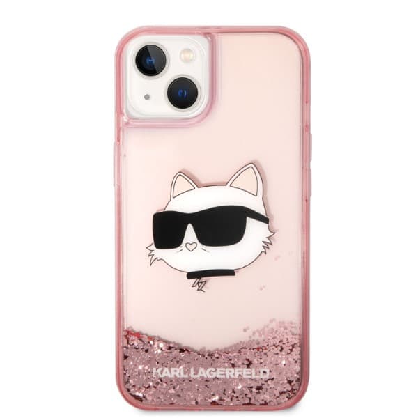 Karl Lagerfeld Glitter Choupette Head-cover til iPhone 14 Plus, lyserød