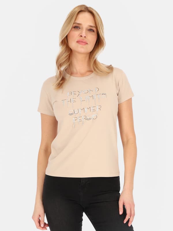 Dambomulls-T-shirt med applikationer