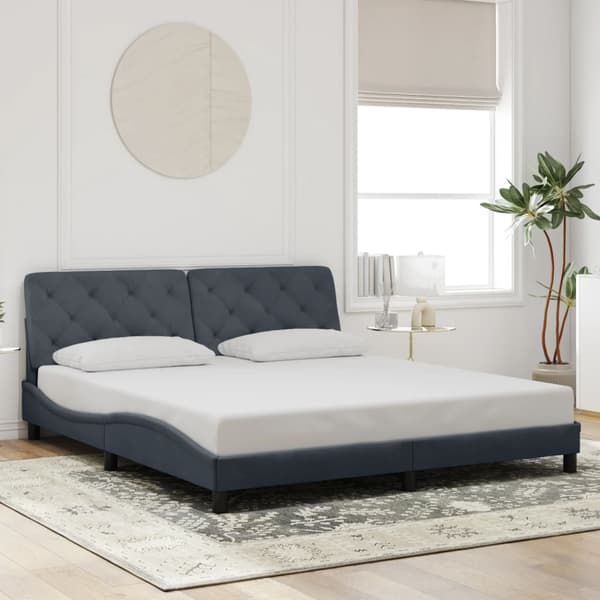 vidaXL Sängram med LED mörkgrå 180x200 cm sammet