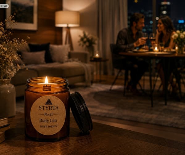 Hvidt linnedduftlys med soja 150 ml Styrta nr. 25