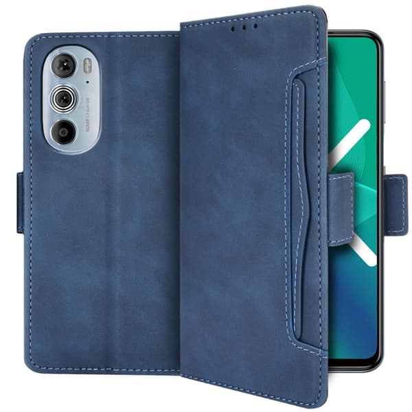 Flip-etui til Motorola Edge 30 Pro, kortholder, blå