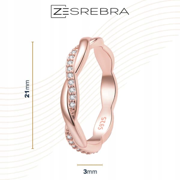 Roségulds sammanflätad ring pr 925 storlek 16 zirkoner kristall silver