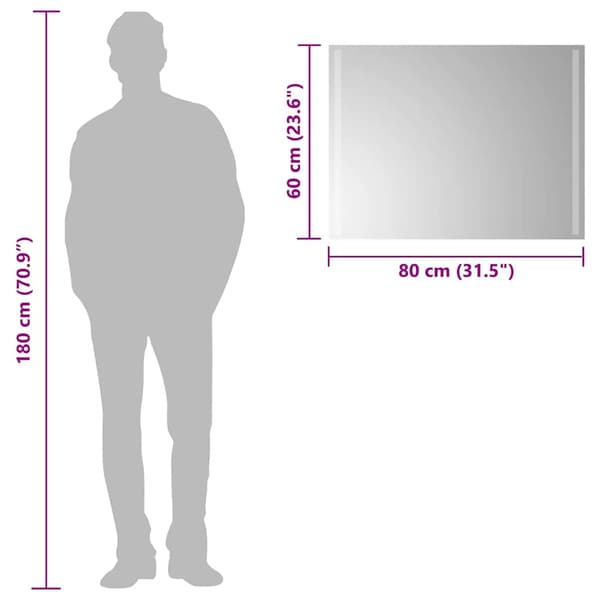 vidaXL Badrumsspegel med LED, 80x60 cm