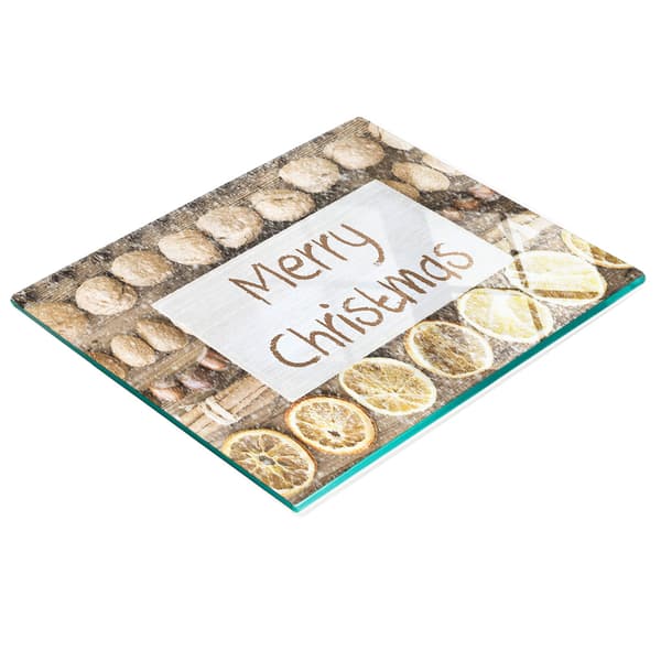 Dekorativ serveringsbricka i glas, God Jul, 60x52 cm