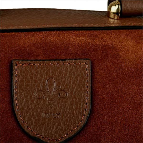 Elegant läderhandväska, brun, cognac, mocka