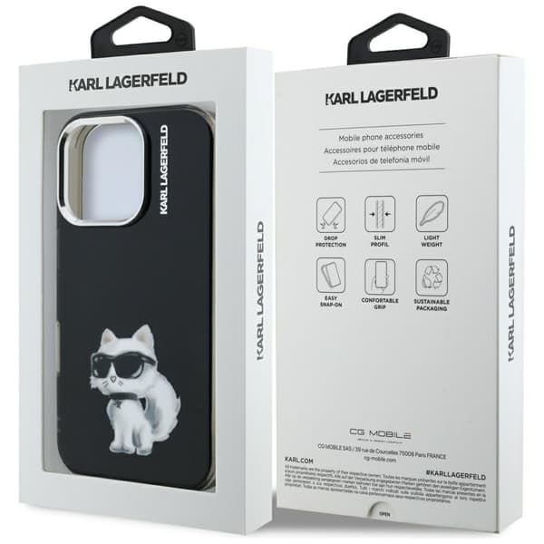 Karl Lagerfeld IML Aquarelle Choupette & Logo-cover til iPhone 16 Pro Max, sort