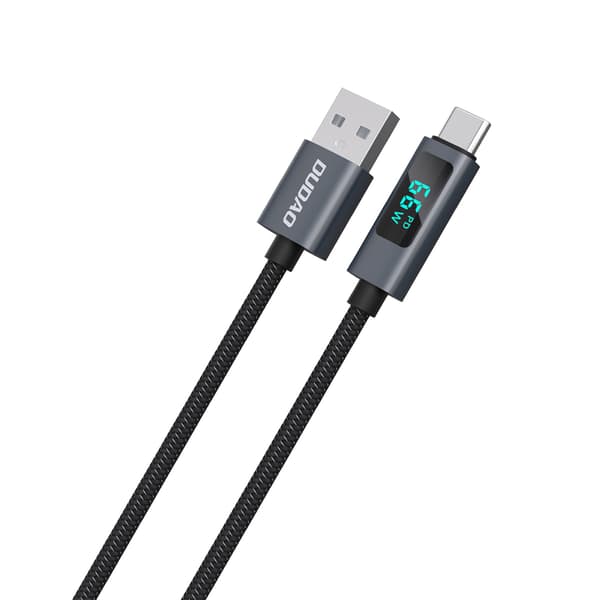 L7T USB-A - USB-C 66W Kabel med LED-skærm 1m - Sort