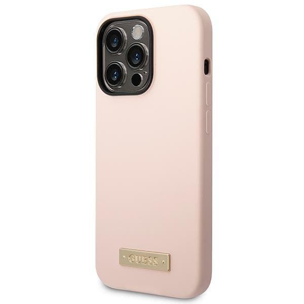 Guess Silikone Logo Plade MagSafe-etui til iPhone 14 Pro Max, Pink