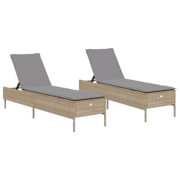 vidaXL Solstolar med kuddar, set om 2, beige, polyrotting