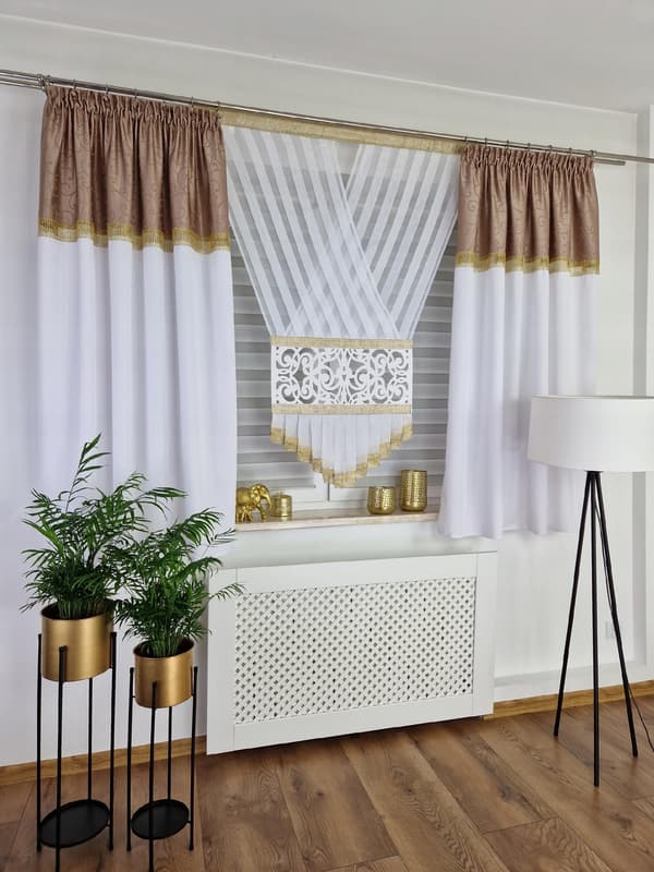 Färdig gardin, dekorationsset med kort panel - beige