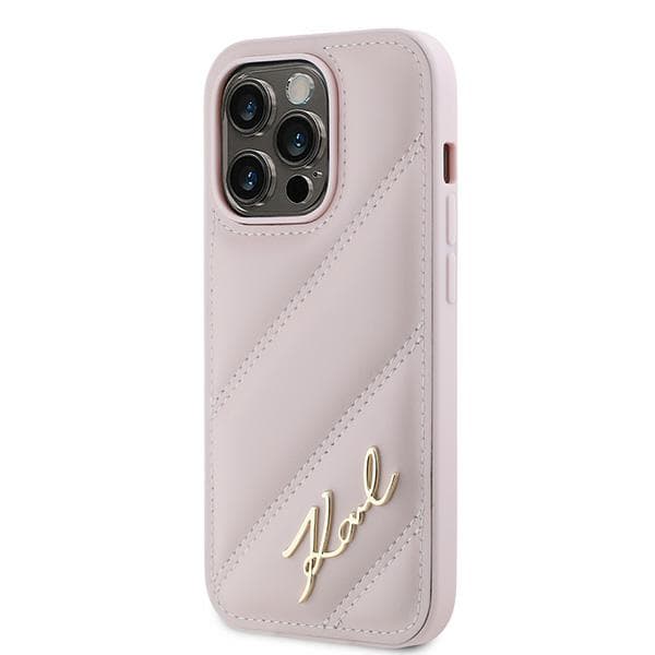 Karl Lagerfeld Diagonal Quilted Script-skal till iPhone 14 Pro Max, Rosa