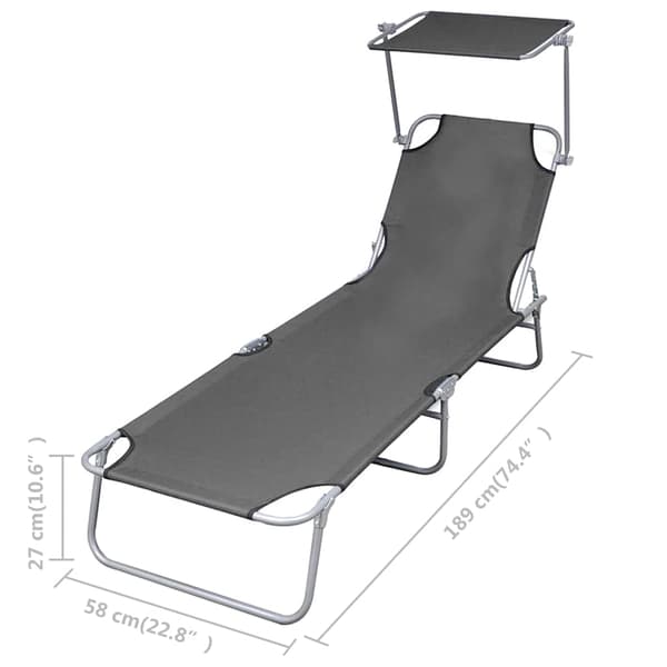 vidaXL foldbar liggestol med baldakin stålgrå