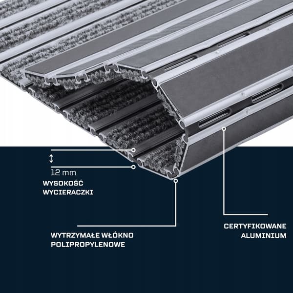 POLENTEX ALUMINIUM DØRMÅTTE DRUER: GRÅ, 60x40 MED RAMME, 12 mm
