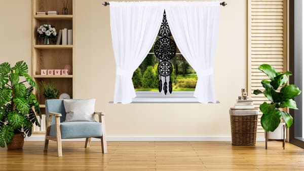 Klar att hängas upp: 130 x 300 cm drömfångargardin, panel med filtfoder.