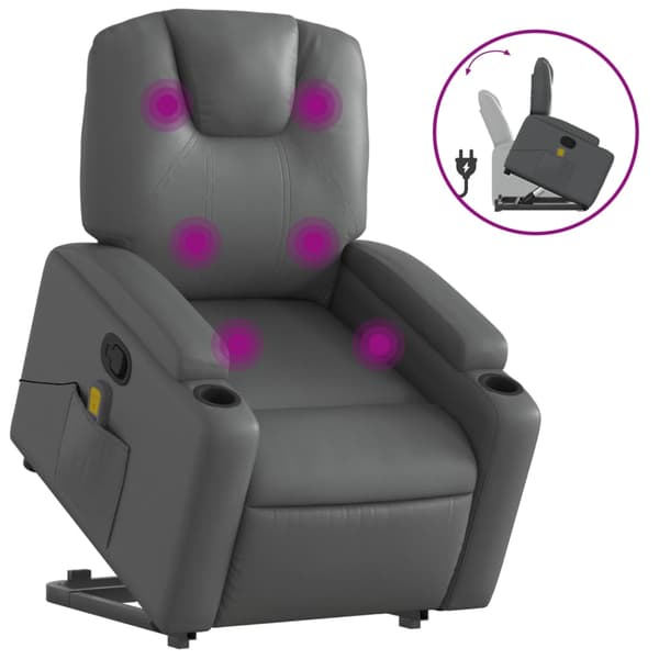 vidaXL Lyftbar massagefåtölj, grå, konstläder