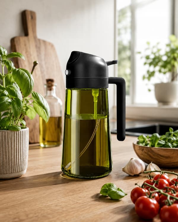 Oliesprøjte, 2-i-1 oliedispenser, spray, hældetube, 470 ml, glas