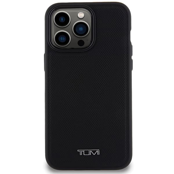 Tumi Leather Ballistic Pattern MagSafe -kotelo iPhone 15 Pro Maxille, musta